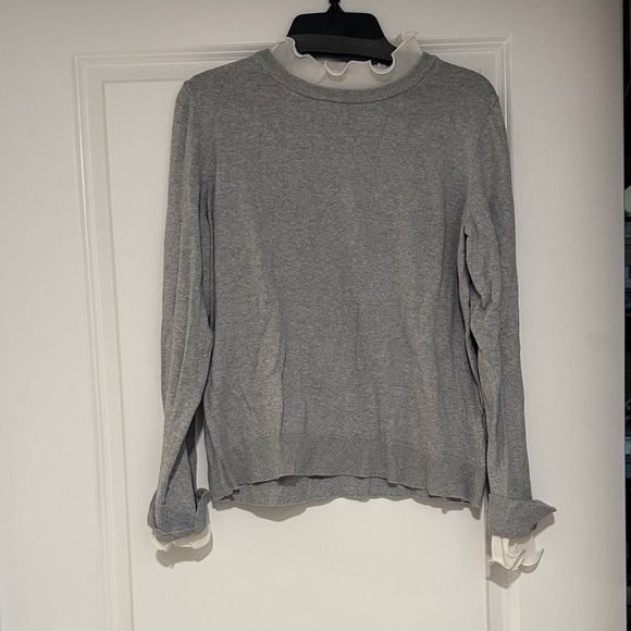 CeCe Gray Sweater with White Ruffle Collar - Picture 1 of 2